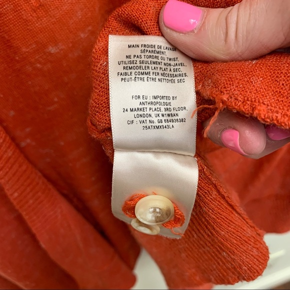 Anthropologie Moth Women’s Orange Pumpkin Open Oversized Thin Wrap Cardigan - Picture 2 of 12